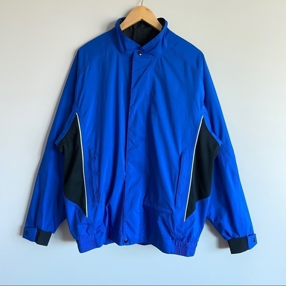 Footjoy FJ Dryjoys Lined Full Zip Golf Windbreaker Rain Jacket Mens M Blue/Black - Picture 1 of 16